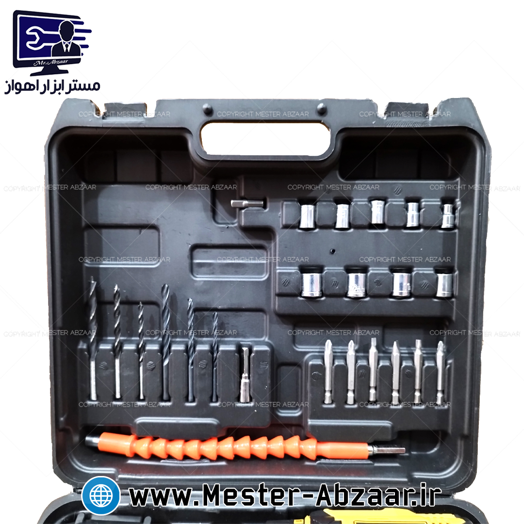 دریل پیچ بند شارژی 21 ولت دو باتری ادون زرد با لوازم مدل AD-21V EDON ...