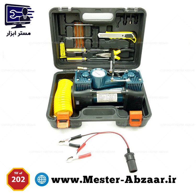 پمپ باد و کمپرسور فندکی دو سیلندر ماشین باس با لوازم مدل BOSS 800W