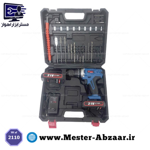 دریل پیچ گوشتی چکشی شارژی 21 ولت با لوازم کامل آبی ادون مدل EDON LV3-2110