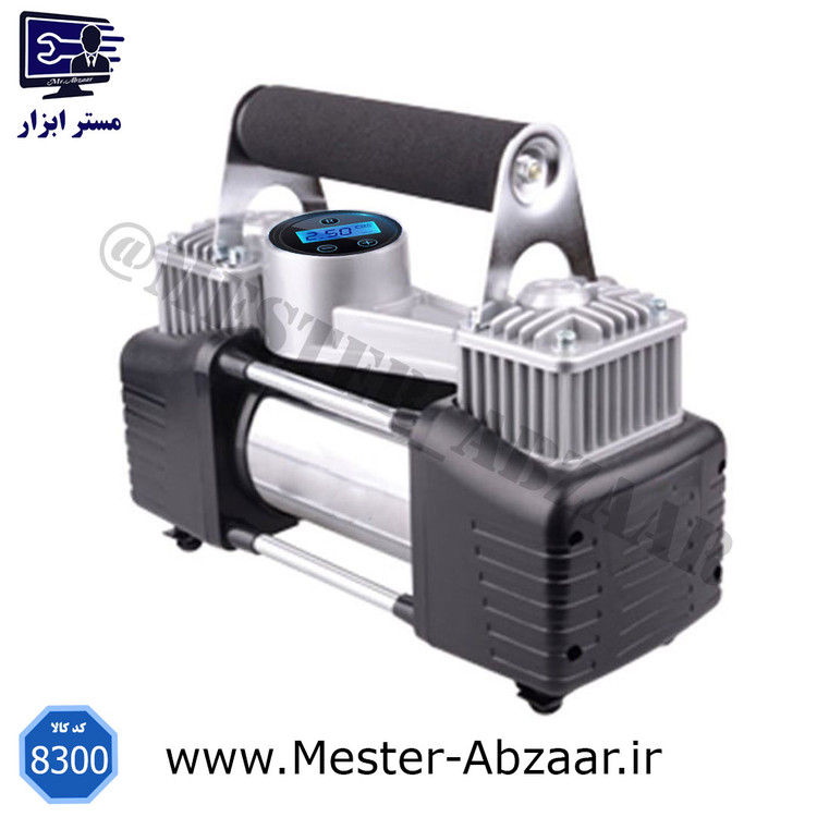 پمپ باد فندکی دیجیتال کمپرسور باد دو سیلندر با قطع کن اتوماتیک و لوازم پنچری خودرو مسافرتی تولباکس مدل toolbox 8300