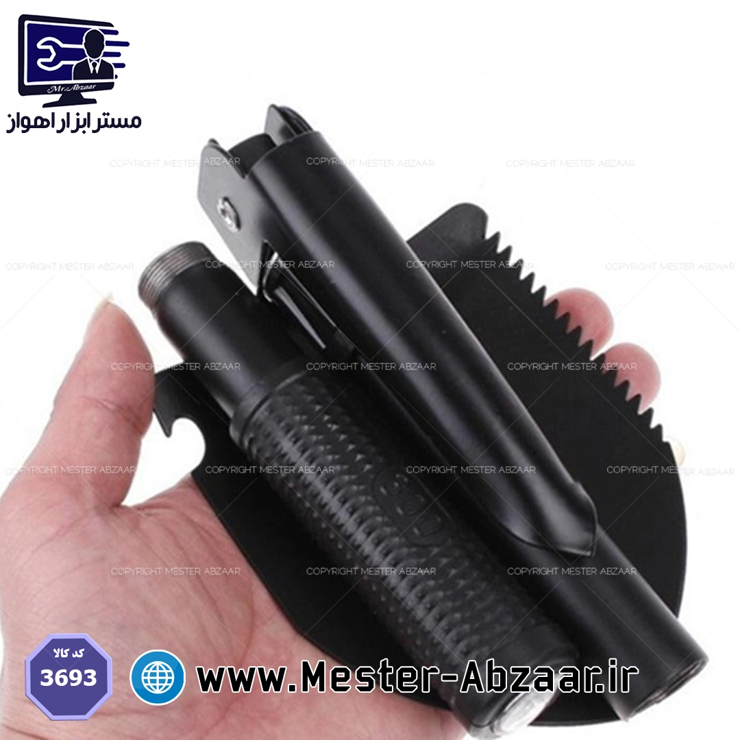 بیلچه تاشو چند کاره ارتشی مسافرتی باغبانی با قطب نما مدل 3693