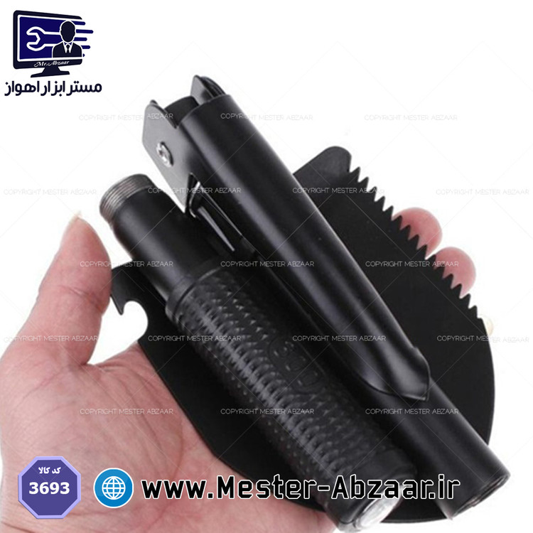بیلچه تاشو چند کاره ارتشی مسافرتی باغبانی با قطب نما مدل 3693