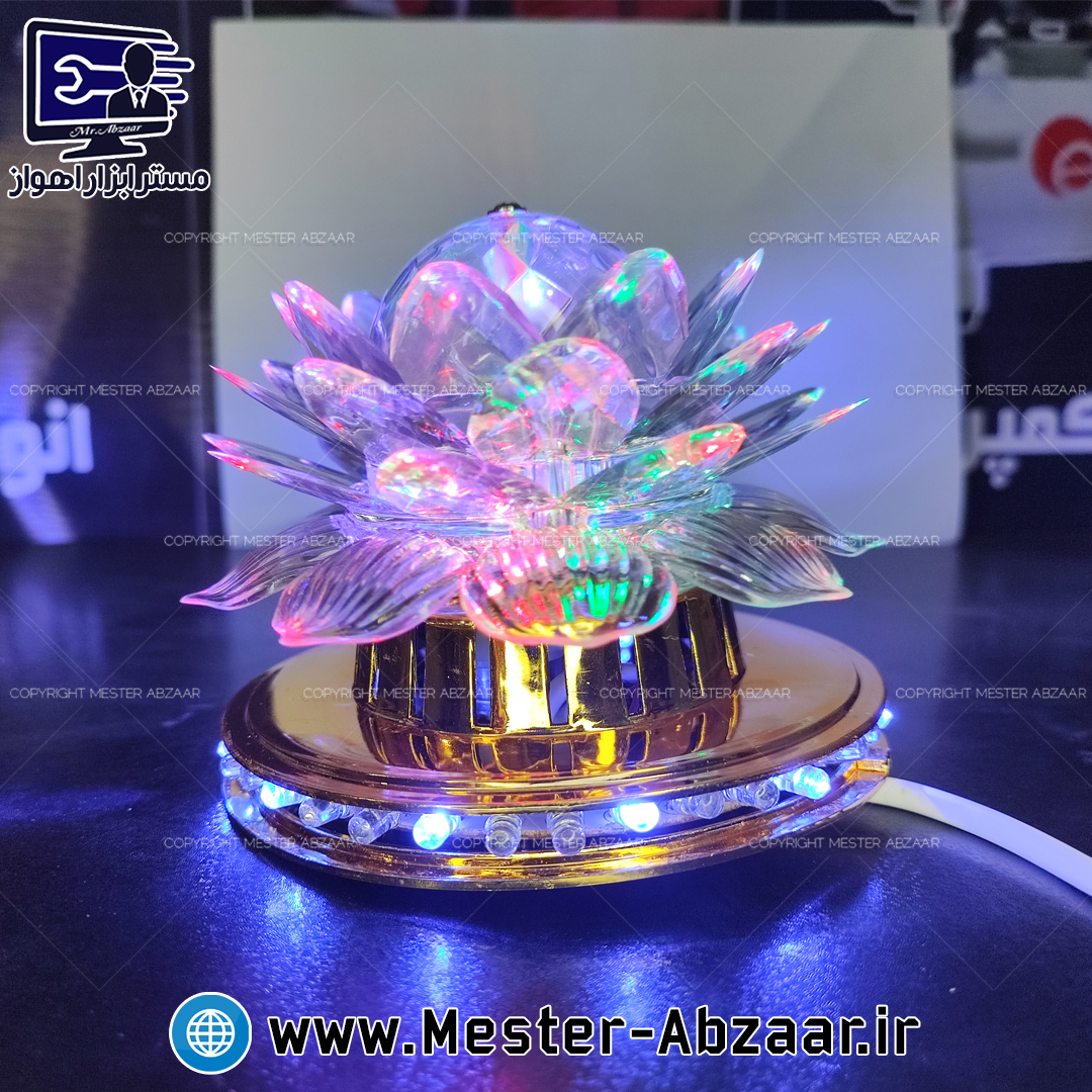 رقص نور چراغ خواب رنگی گردان طرح گل برقی رومیزی مدل LED FULL COLOR ROTATING LAMP 1523