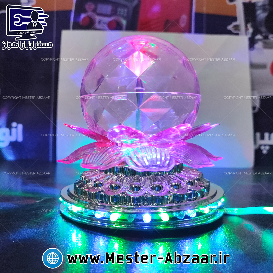 رقص نور چراغ خواب رنگی گردان طرح گل برقی رومیزی مدل LED FULL COLOR ROTATING LAMP 1523