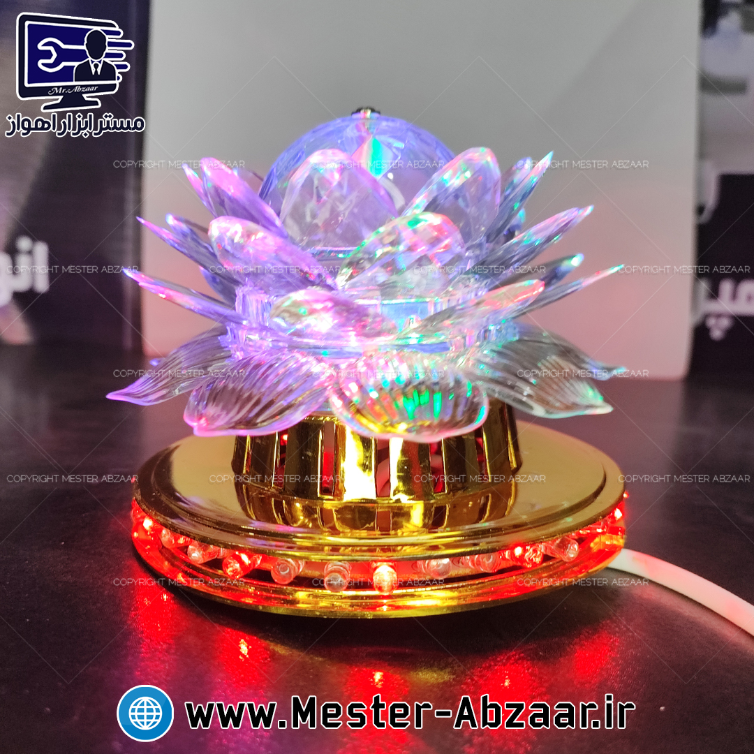 رقص نور چراغ خواب رنگی گردان طرح گل برقی رومیزی مدل LED FULL COLOR ROTATING LAMP 1523