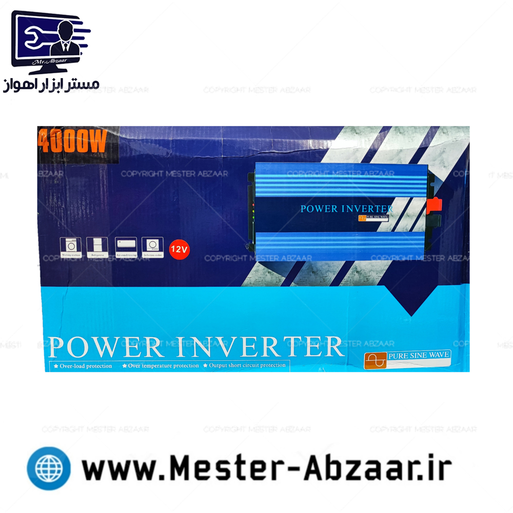 اینورتر مبدل برق 4000 وات واقعی تبدیل 12 به 220 ولت سینوسی اصل مدل power inverter 4000 