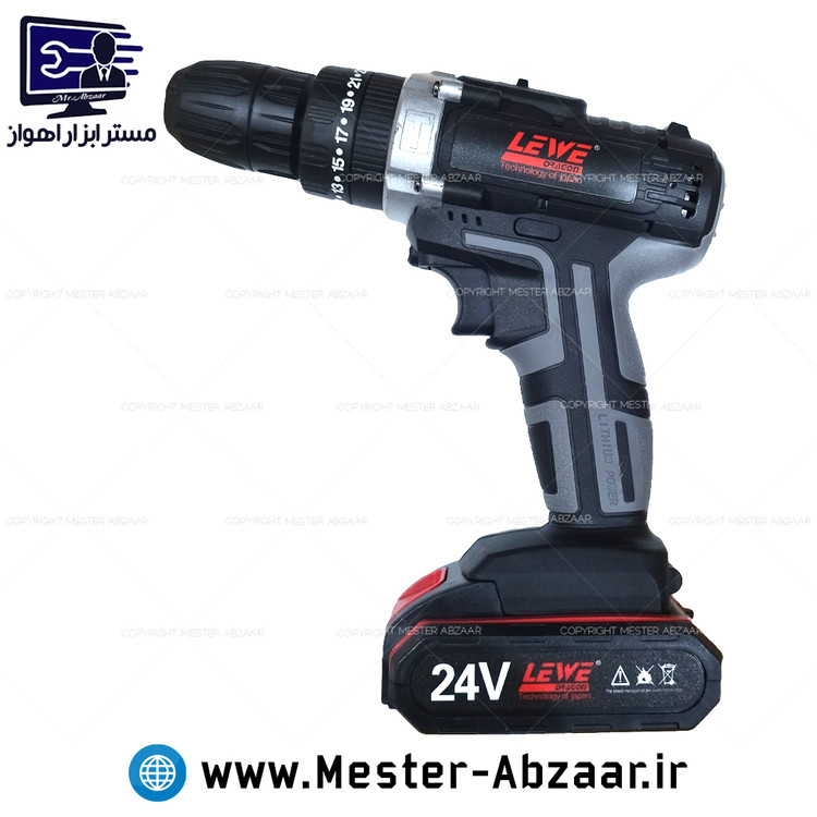 کیت دریل پیچ بند شارژی 24 ولت لئو دو باتری با لوازم کامل مدل LEWE DRAGON 2410