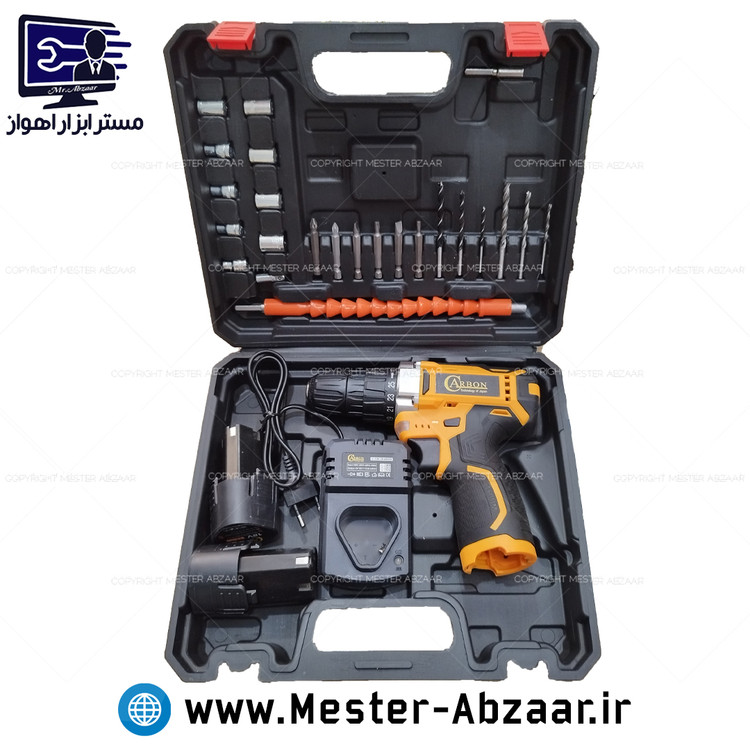 کیت دریل پیچ بند شارژی چکشی ۱۸ ولت دو باتری کربن با لوازم مدل CB18002