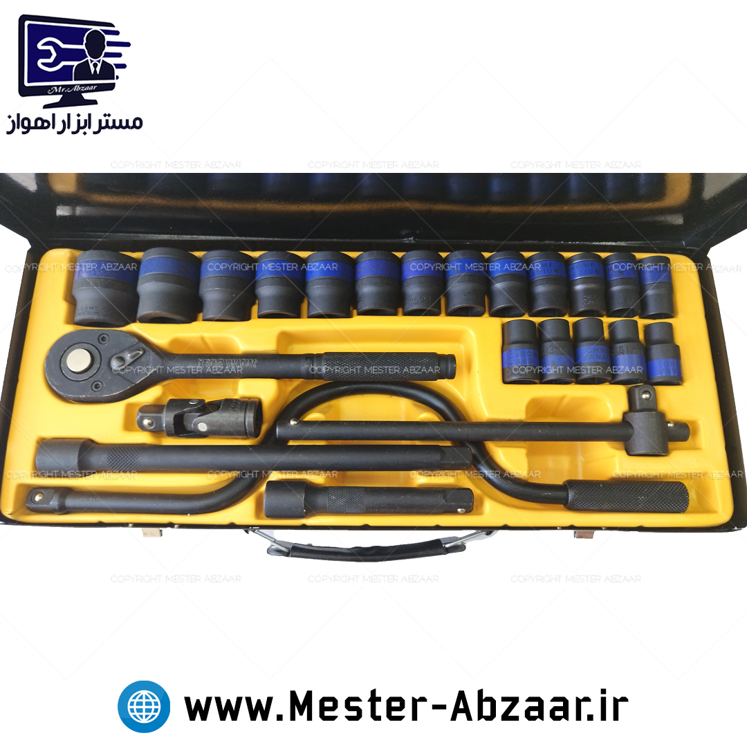 جعبه بکس 24 تکه فشار قوی مشکی هندلی فلزی کروم وانادیوم اس کینگ تولز مدل SR SRUNV GSKING TOOLS