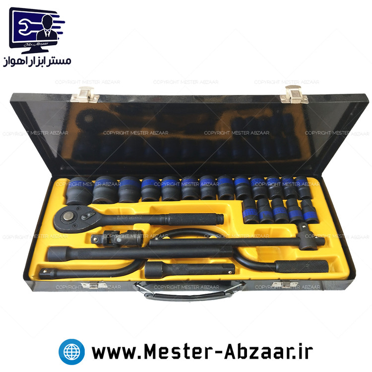 جعبه بکس 24 تکه فشار قوی مشکی هندلی فلزی کروم وانادیوم اس کینگ تولز مدل SR SRUNV GSKING TOOLS