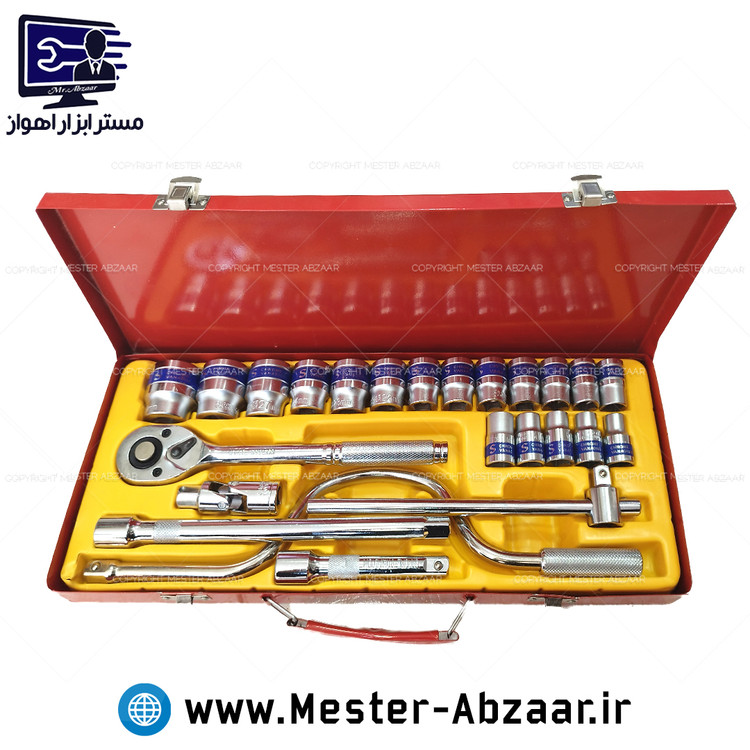 جعبه بکس 24 تکه فشار قوی سفید هندلی فلزی کروم وانادیوم اس کینگ تولز مدل SR SRUNV GSKING TOOLS