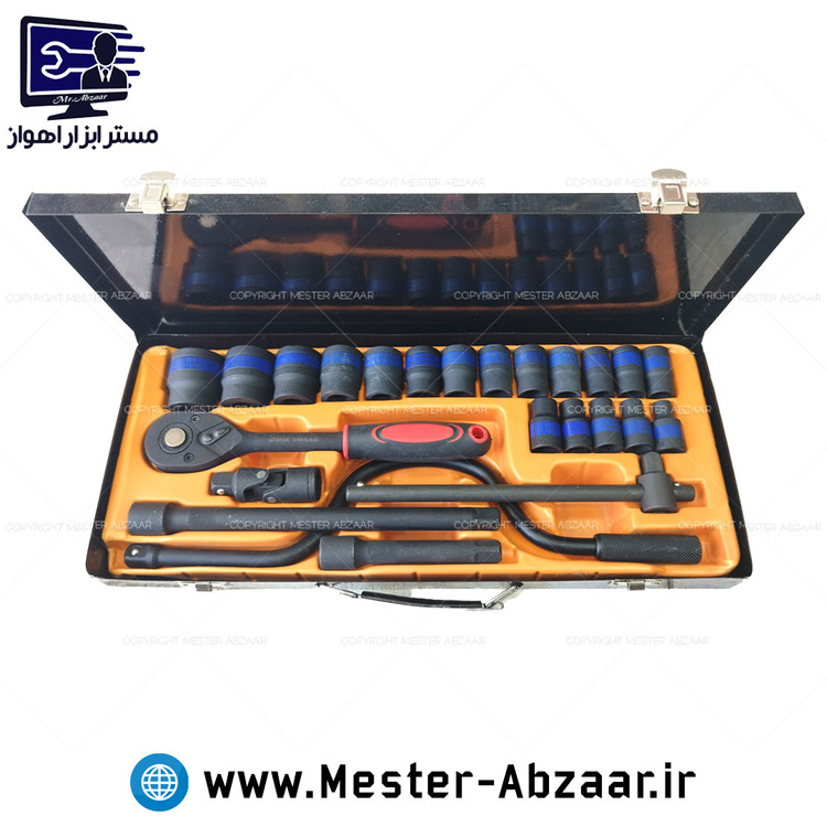 جعبه بکس 24 تکه فشار قوی مشکی هندلی فلزی کروم وانادیوم جی ان مدل JNTRD J-20001