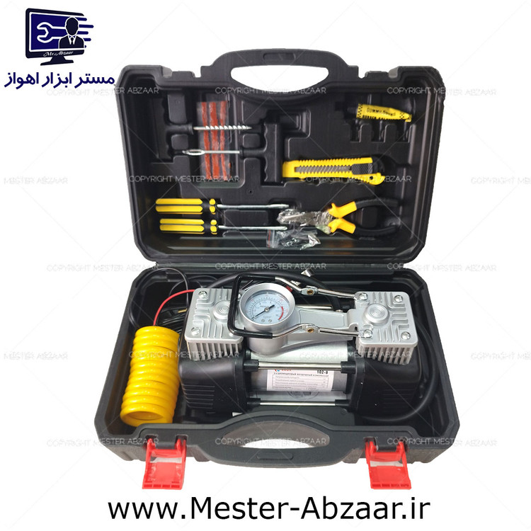 پمپ باد فندکی خودرو دو سیلندر با لوازم و کیف ادون مدل EDON 102-8
