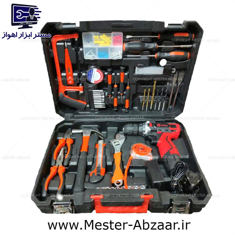 کیت 125 عددی دریل شارژی 12 ولت ادون با لوازم کامل دو باتری مدل EDON ED-40L-TZ