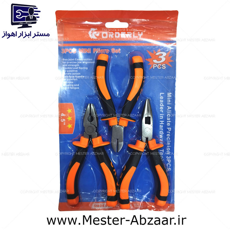مجموعه ۳ تکه انبر دست سیم چین دم باریک 4.5 اینچ مخابراتی اردرلی ORDERLY 3PC