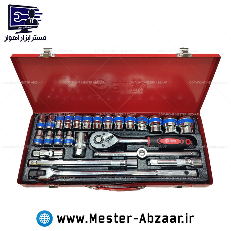 ست بکس 26 پارچه فشار قوی سفید جعبه فلزی درایو 1/2 ادون مدل EDON X26 PCS