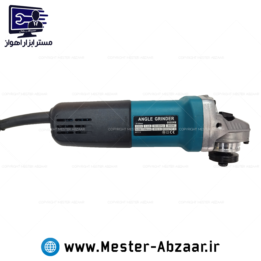 مینی فرز دسته کوتاه کلید بغل 125 میلی متری آنجل گریندر 840 وات مدل ANGEL GRINDER 9555HN