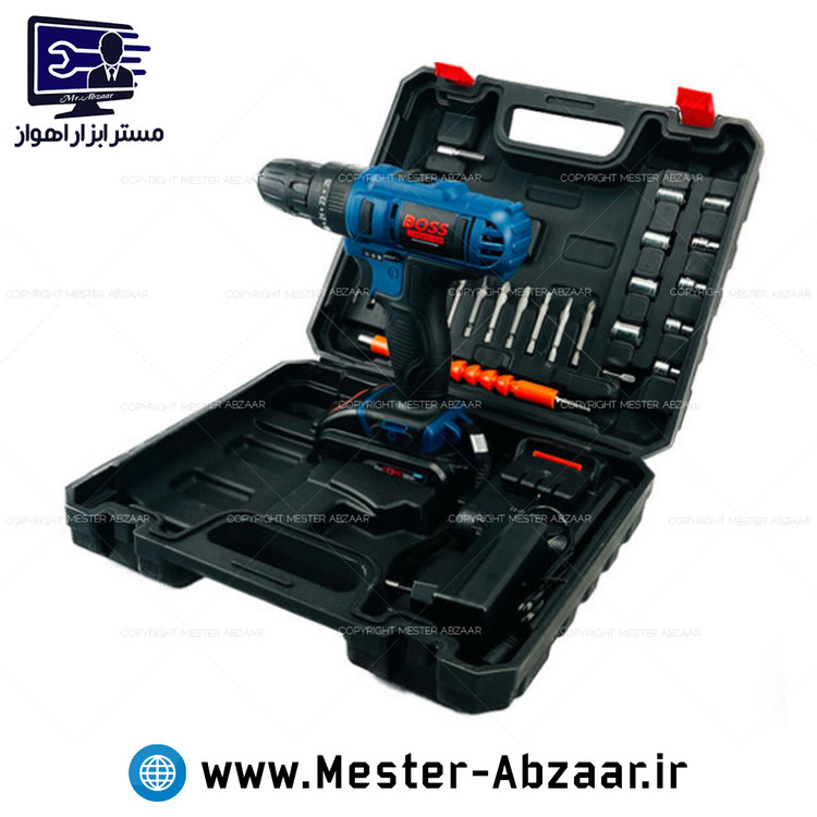 دریل پیچ بند شارژی 36 ولت دو باتری با لوازم باس مدل BS-36V BOSS
