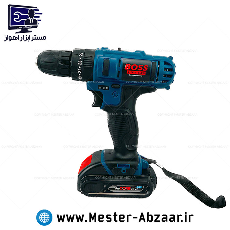 دریل پیچ بند شارژی 36 ولت دو باتری با لوازم باس مدل BS-36V BOSS