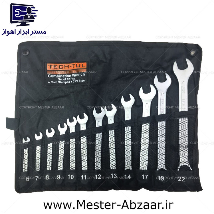 ست 12 پارچه آچار یکسر تخت و یکسر رینگ تک تول مدل TECH-TUL کروم وانادیوم