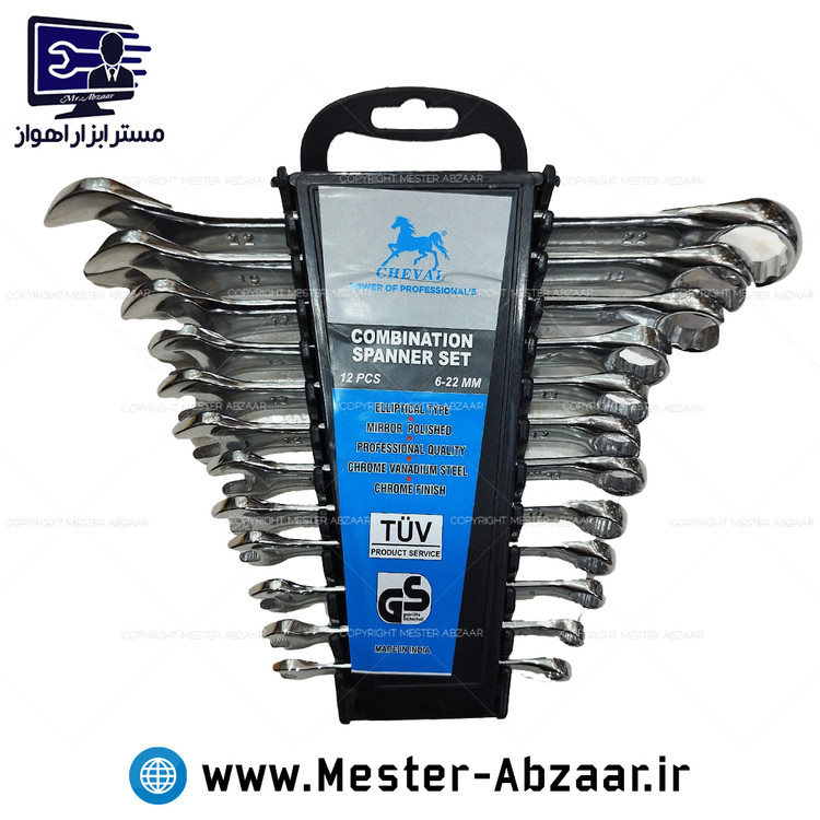 آچار پلکانی 12 عددی یک سر تخت یک سر رینگ چوال مدل TUV GS CHEVAL 6-22