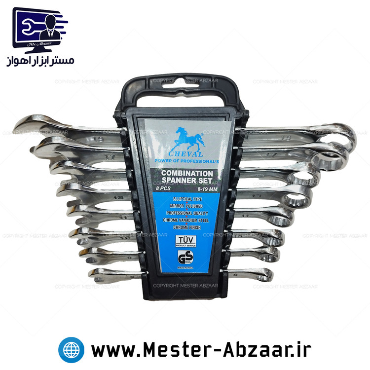 آچار پلکانی 8 عددی یک سر تخت یک سر رینگ چوال مدل CHEVAL TUV GS 8-19
