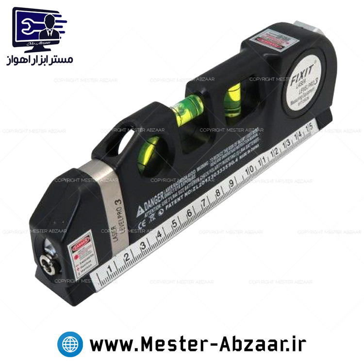 متر سه کاره و تراز لیزری خط کش دو خط قرمز مدل FIXIT LASER LEVEL PRO 3