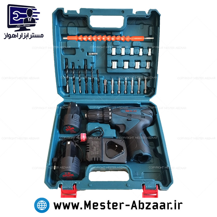 دریل شارژی 12 ولت لیتیوم 10 میلی متری ریباز با لوازم مدلRIBAZ RZ0005