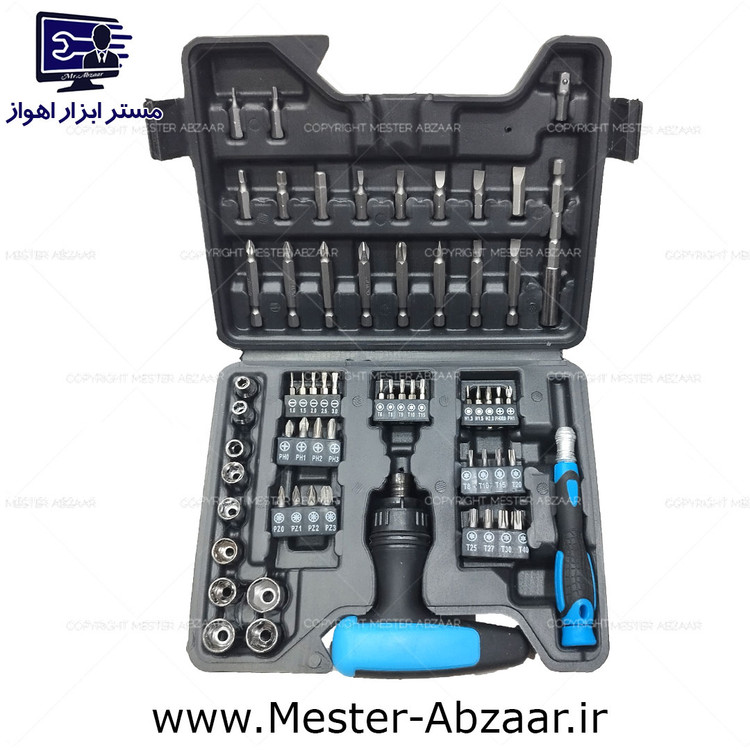 جعبه بکس جغجغه ای 64 عددی بکس و پیچ گوشتی مدل 64p mester abzaar درایو 1/4