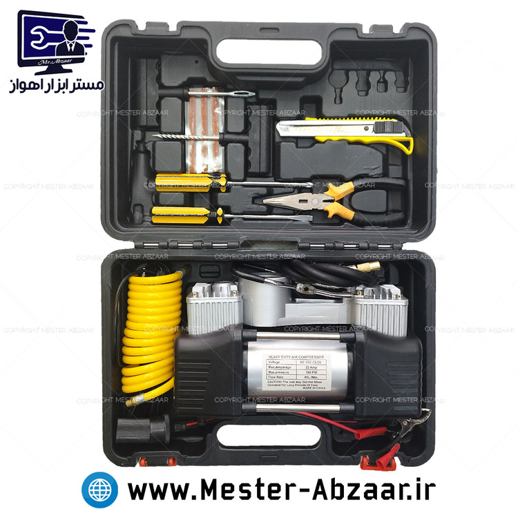 پمپ باد فندکی دو سیلندر خودرو با کیف کمل همراه mid size camel air pump 4x4