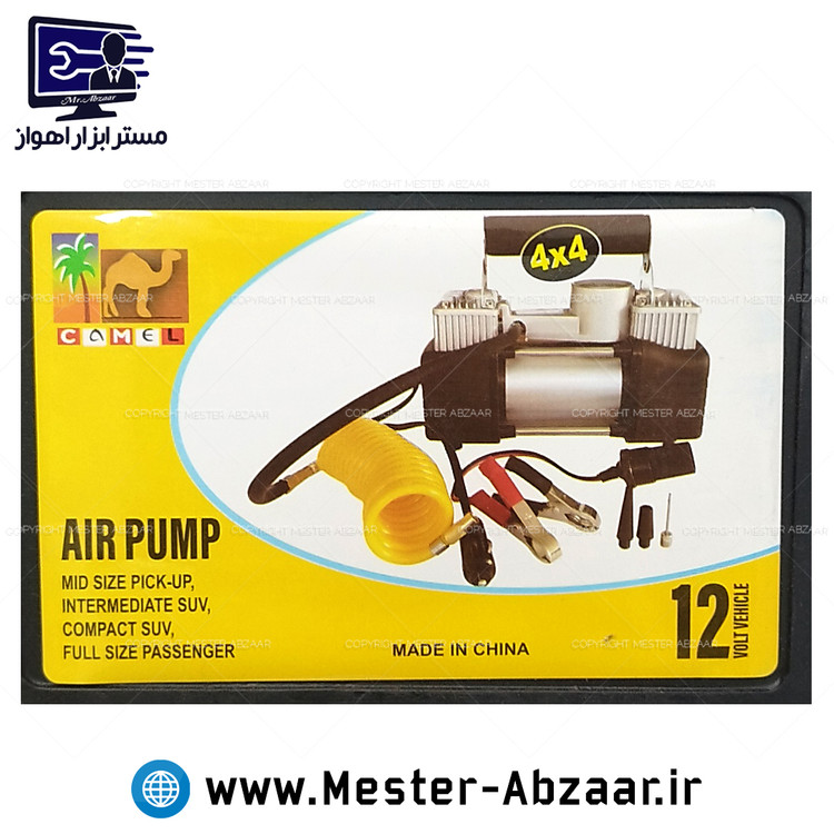 پمپ باد فندکی دو سیلندر خودرو با کیف کمل همراه mid size camel air pump 4x4