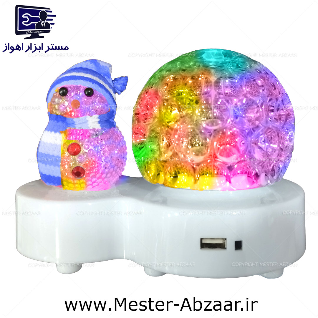 رقص نور اسپیکر موزیکال آدم برفی کریسمس گردان چرخشی مدل LED CHRISTMAS MUSIC LAMP