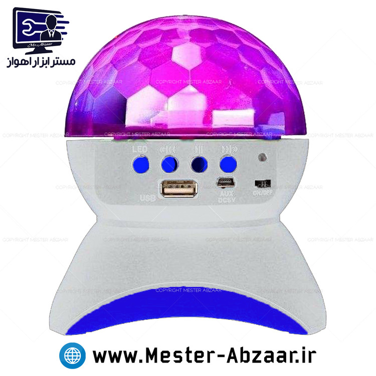 چراغ رقص نور شارژی اسپیکر بلوتوثی رومیزی موزیکال گردان مدل LED RECHARGEABLE DISCO LIGHT