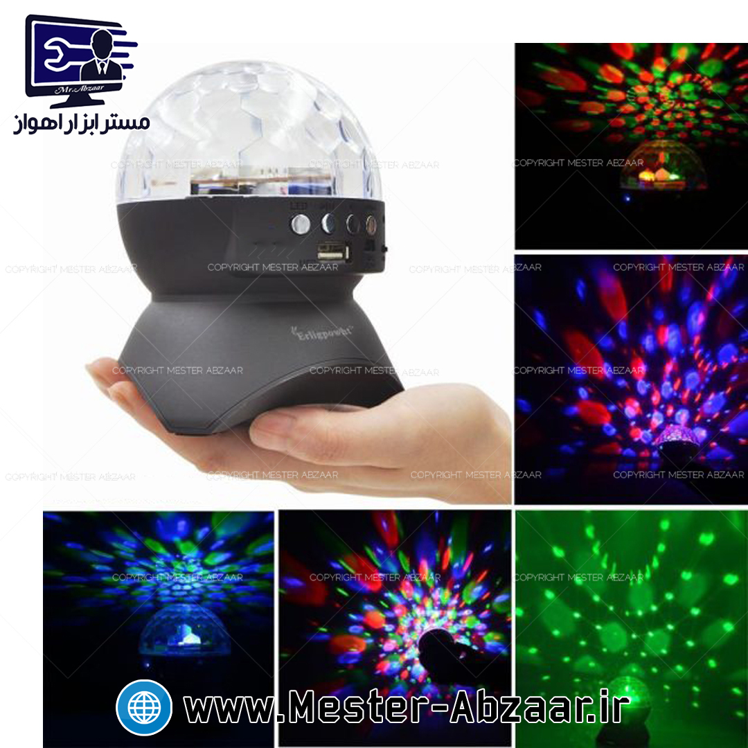 چراغ رقص نور شارژی اسپیکر بلوتوثی رومیزی موزیکال گردان مدل LED RECHARGEABLE DISCO LIGHT