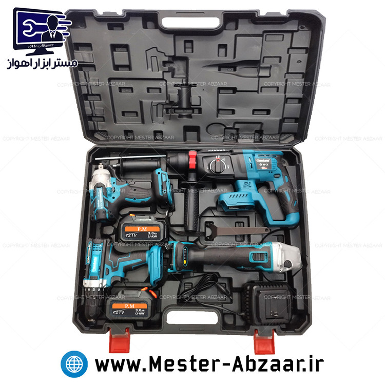 کیت شارژی براشلس 21 ولت طرح ماکیتا مدل MAKOTA 6608 مینی فرز دریل بکس تخریب سه کاره شارژی ماکوتا