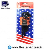 ست 9 عددی آچار آلن ایکس ال ستاره ای شش ضلعی کروم وانادیوم پرچمی مدل XINLONG XL 9 CR-V