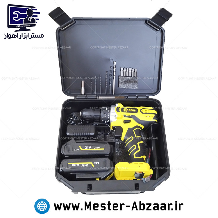 دریل پیچ بند شارژی 21 ولت دو باتری ادون زرد جدید مدل AD-21TS COPPER WIRE EDON