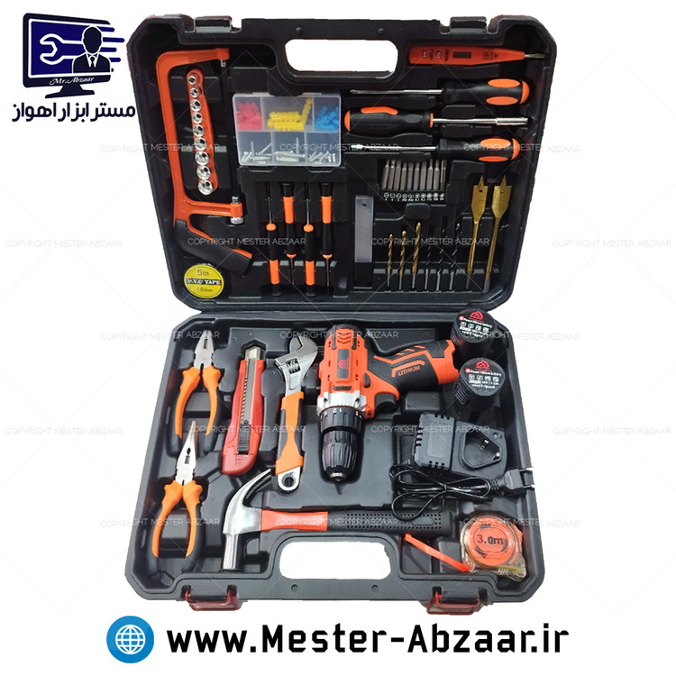 کیت کامل دریل شارژی 18 ولت گریتک با لوازم دو باتری مدل GREATEC 18V FOOL KIT