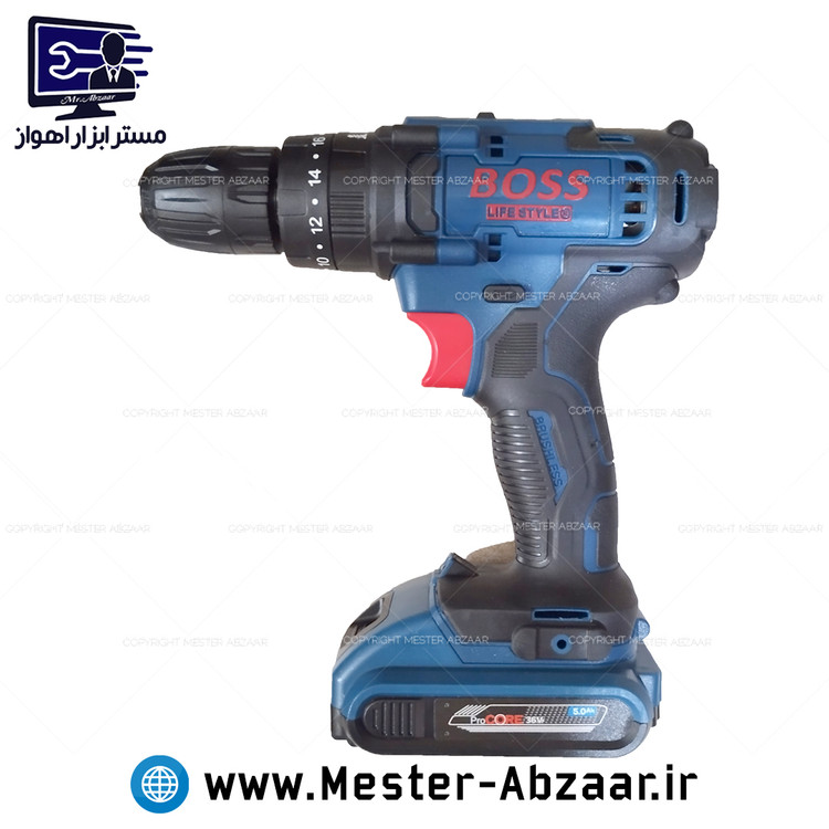 دریل شارژی چکشی 36 ولت دو باتری با لوازم پولیش باس مدل BOSS CORDLESS DRILL 36VF