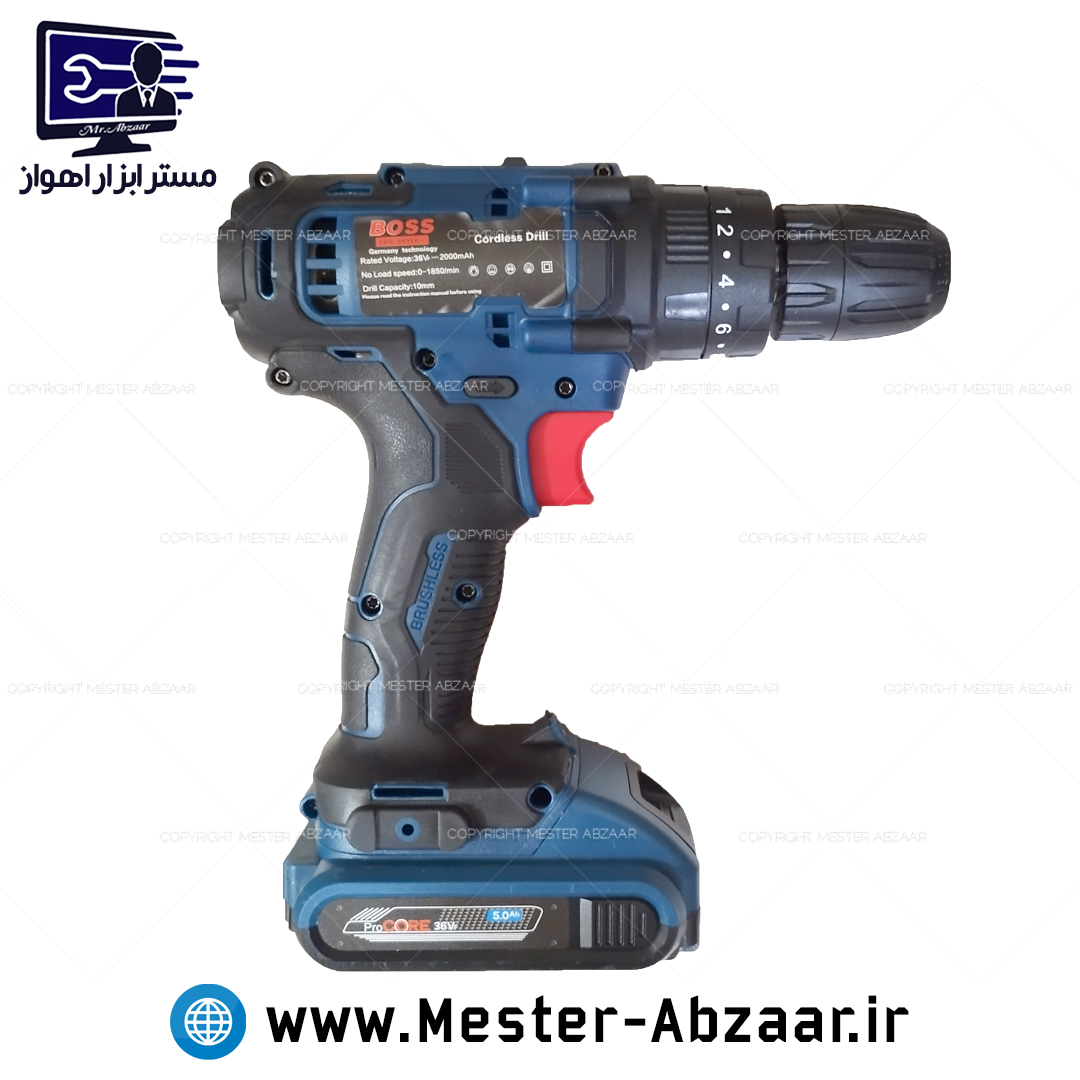 دریل شارژی 36 ولت دو باتری با لوازم پولیش باس مدل BOSS CORDLESS DRILL 36VF