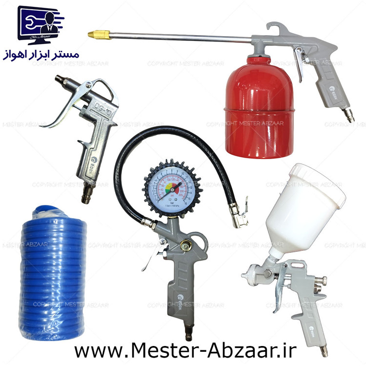 پک 5 عددی ابزار بادی پیستوله نازل باد گازوئیل پاش گیج باد شیلنگ فنری کمپرسور ادون مدل EDON WP-5