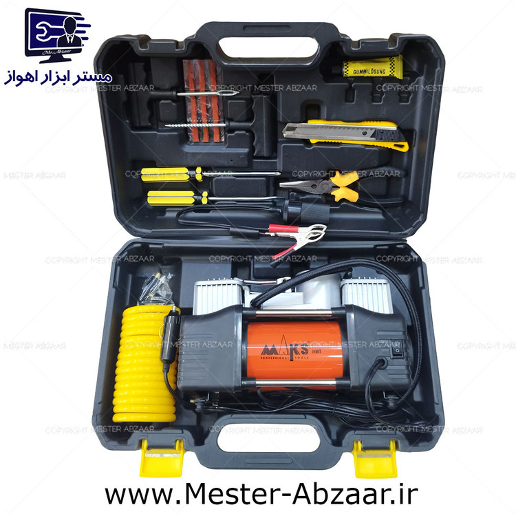 پمپ باد فندکی ماشین 12 ولت دو سیلندر با لوازم کامل و گارانتی مدل PF1 برند کمپرسور مکس MAKS