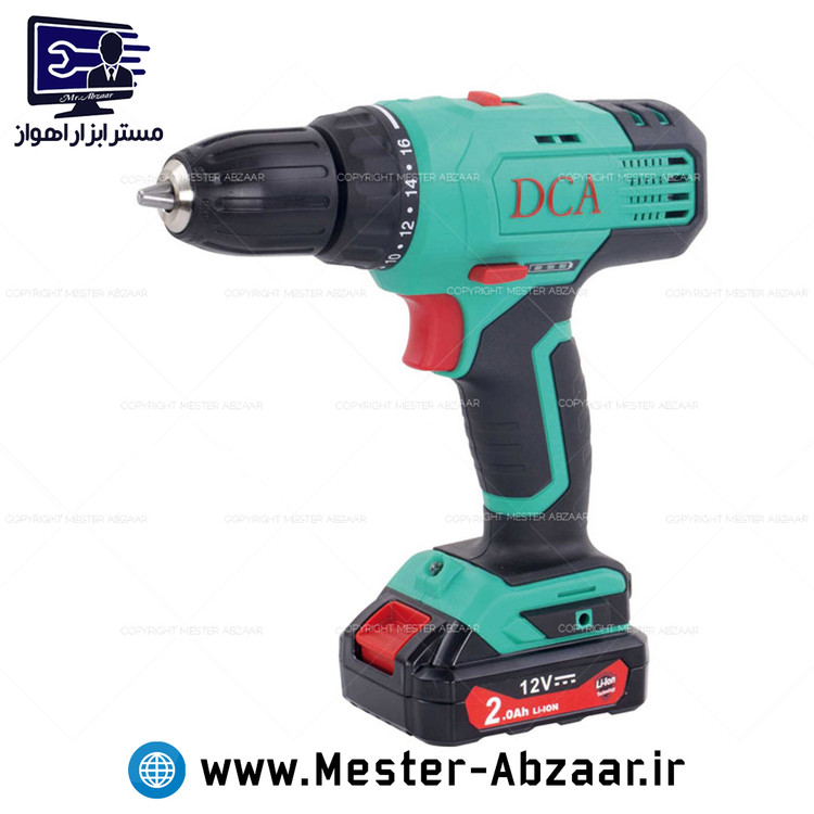 دریل پیچ گوشتی شارژی 12 ولت دو باتری کشویی با گارانتی با لوازم دی سی ای DCA مدل ADJZ20-10EM