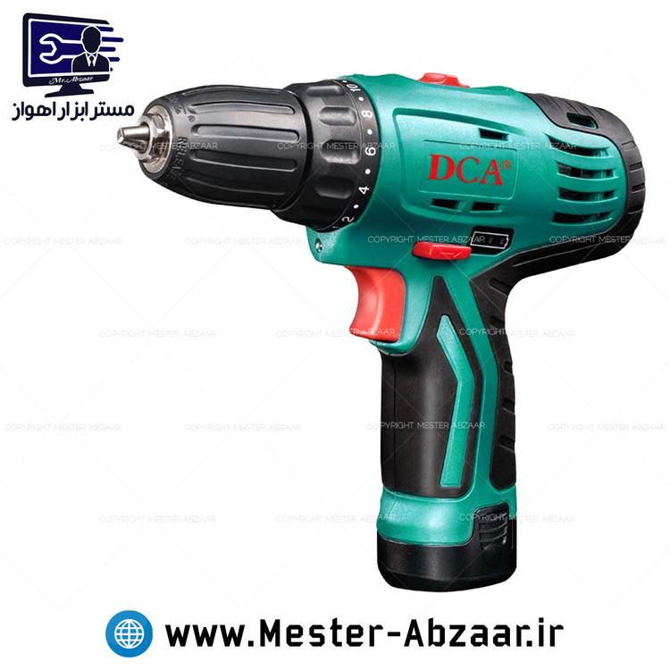 دریل پیچ گوشتی شارژی 12 ولت دو باتری با گارانتی با لوازم دی سی ای DCA مدل ADJZ10-10BK