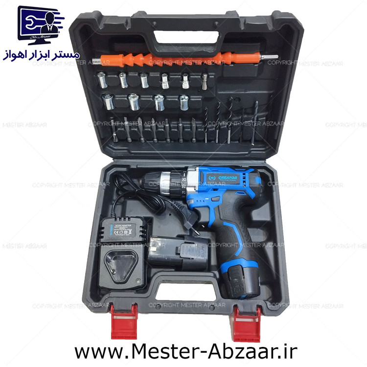 دریل پیچ گوشتی شارژی 18 ولت کریتور دو باتری جدید با لوازم کامل مدل CREATOR CR18002