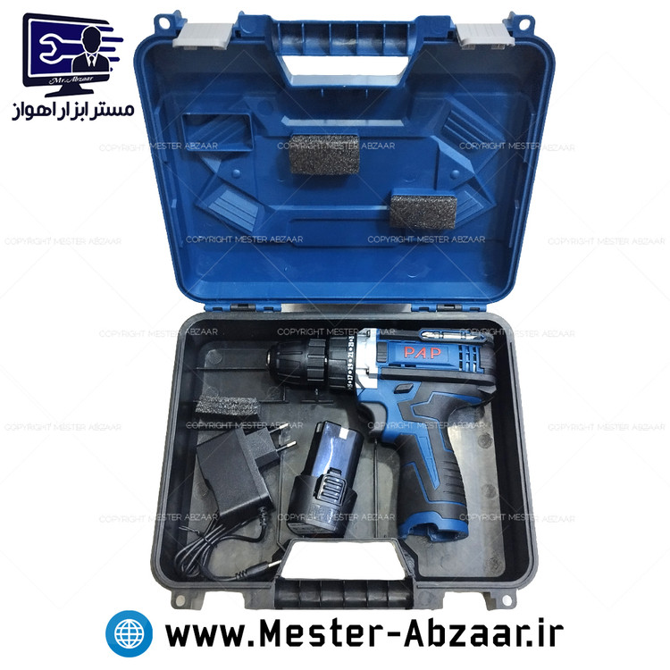 دریل پیچ گوشتی شارژی 12 ولت 2 دور تک باتری با کیف مدل CD-1201 برند پی ای پی P.A.P
