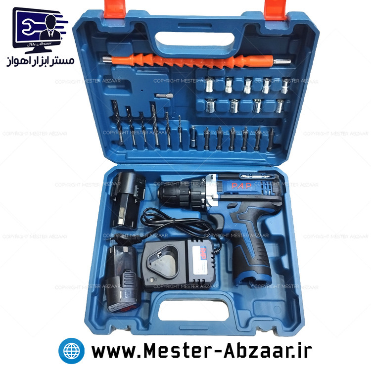 دریل پیچ گوشتی شارژی 12 ولت 2 باتری با کیف و لوازم مدل CD-1225 برند پی ای پی P.A.P