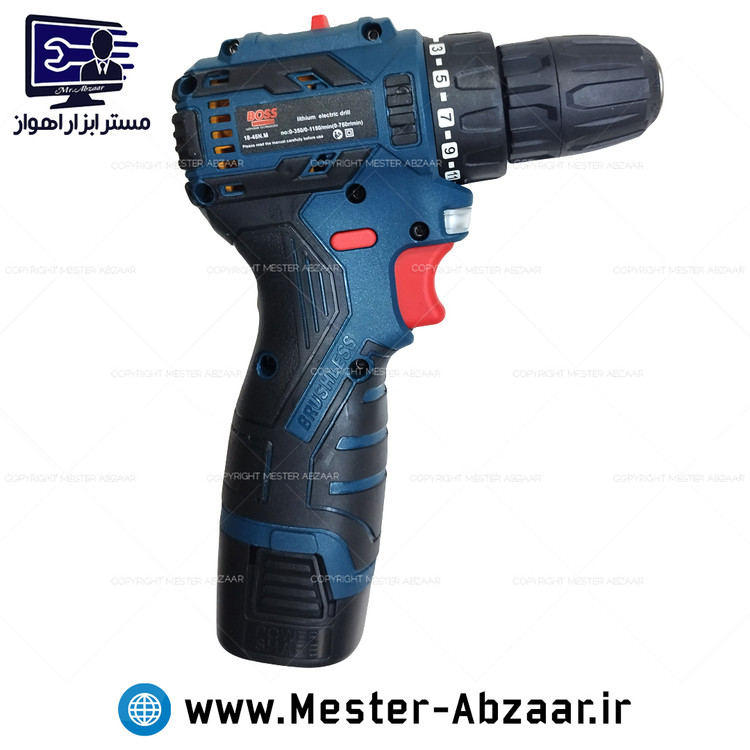 دریل پیچ گوشتی شارژی 24 ولت 2 باتری براشلس باس با کیف و لوازم مدل BOSS 18-45N.M