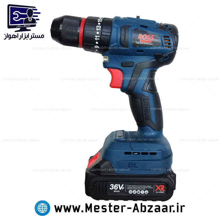دریل پیچ گوشتی چکشی شارژی سه نظام فلزی 36 ولت براشلس باس جدید مدل BOSS 18-40N.M