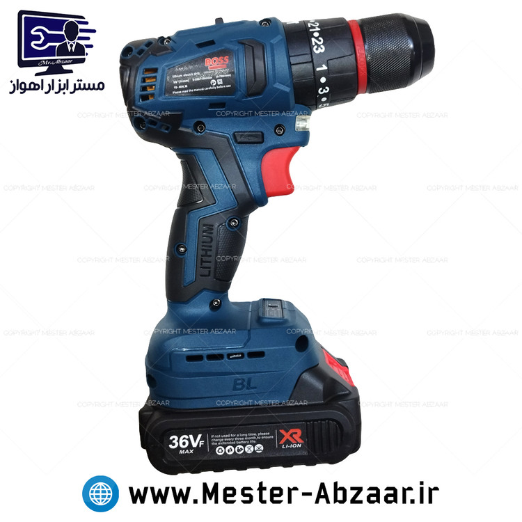 دریل پیچ گوشتی چکشی شارژی سه نظام فلزی 36 ولت براشلس باس جدید مدل BOSS 18-40N.M